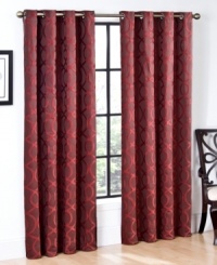 The Bennett window panel from Regal presents a shimmering, modern geometric print upon a solid ground. Topped with a grommeted header, this panel offers the utmost in chic window dressing. The Bennett window panel from Regal presents a shimmering, modern geometric print upon a solid ground. Topped with a grommeted header, this panel offers the utmost in chic window dressing.