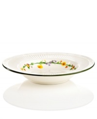 Mikasa refreshes a classic with country blooms in the Italian Meadow rim soup bowl. Do-it-all stoneware is embossed and banded for an elegant look that also complements neoclassical Italian Countryside dinnerware. Mikasa refreshes a classic with country blooms in the Italian Meadow rim soup bowl. Do-it-all stoneware is embossed and banded for an elegant look that also complements neoclassical Italian Countryside dinnerware.