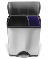 Environmentally sound. Exceptionally stylish. This stainless steel trash can from simplehuman utilizes a smart two bucket design, hiding two color-coded bins underneath its quiet-close lid to help you sort trash and recyclables with ease. 10-year warranty. Environmentally sound. Exceptionally stylish. This stainless steel trash can from simplehuman utilizes a smart two bucket design, hiding two color-coded bins underneath its quiet-close lid to help you sort trash and recyclables with ease. 10-year warranty.