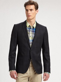 A sophisticated blend of cotton and wool defines this slim-fitting silhouette, adding a tailored, polished finish to any of your wardrobe options.Button-frontWaist welt pocketsRear ventAbout 29 from shoulder to hem55% cotton/45% woolDry cleanImported A sophisticated blend of cotton and wool defines this slim-fitting silhouette, adding a tailored, polished finish to any of your wardrobe options.Button-frontWaist welt pocketsRear ventAbout 29 from shoulder to hem55% cotton/45% woolDry cleanImported
