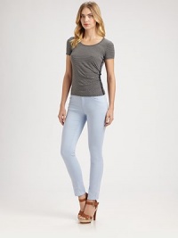 A chic side-buckle elevates this sporty, striped pullover style.ScoopneckShort sleevesSide buckle detailPolyamide/modal/elastaneDry cleanMade in Italy of imported fabricModel shown is 5'11 (180cm) wearing US size 2.This style runs true to size. We recommend ordering your usual size for a standard fit. 