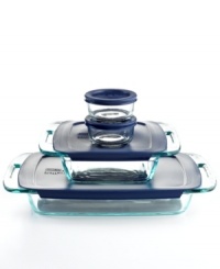 Goes everywhere, does everything! A versatile set of durable and non-porous glass food containers feature easy grab handles and take on the microwave, oven, freezer, fridge and even dishwasher. All-in-one containers for baking and storing meals and ingredients clear up clutter in the kitchen and build a strong foundation for the enthusiastic chef to depend on. 2-year limited warranty. Goes everywhere, does everything! A versatile set of durable and non-porous glass food containers feature easy grab handles and take on the microwave, oven, freezer, fridge and even dishwasher. All-in-one containers for baking and storing meals and ingredients clear up clutter in the kitchen and build a strong foundation for the enthusiastic chef to depend on. 2-year limited warranty.