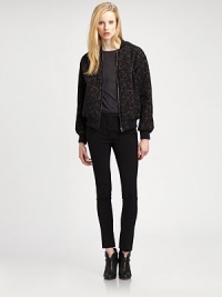 A sporty, wool-rich layer with an allover graphic print and ribbed details.Ribbed band collarLong sleeves with cinched ribbed cuffsZip front closureFront slash pocketsCinched ribbed hemAbout 24 from shoulder to hemFully lined61% wool/24% polyester/15% nylonDry cleanImported of Italian fabricModel shown is 5'11 (180cm) wearing US size Small. A sporty, wool-rich layer with an allover graphic print and ribbed details.Ribbed band collarLong sleeves with cinched ribbed cuffsZip front closureFront slash pocketsCinched ribbed hemAbout 24 from shoulder to hemFully lined61% wool/24% polyester/15% nylonDry cleanImported of Italian fabricModel shown is 5'11 (180cm) wearing US size Small.