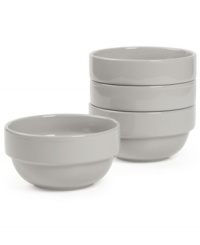 Keep the kitchen and table in check with Stax Living dinnerware. A simple gray finish adorns cereal bowls for everyday use, in a shape designed for efficient stacking and storage. Perfect for small spaces!