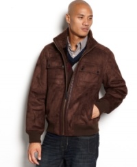 Keep warm as you jet into the day or night with this classic faux shearling aviator jacket by Sean John. Keep warm as you jet into the day or night with this classic faux shearling aviator jacket by Sean John.
