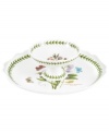 Lifelike blooms and Portmeirion's triple-leaf border grace this daintily scalloped chip and dip, a must-have for the Botanic Garden dinnerware collector. With sweet peas on platter and dog rose in the dip bowl.