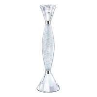 Candleholder with fully faceted clear crystal top and base element. Middle part filled with clear crystal chatons. Candleholder with fully faceted clear crystal top and base element. Middle part filled with clear crystal chatons.