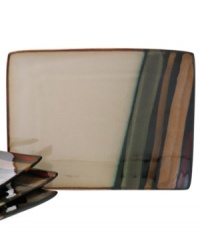 Reactive glaze intensifies black and clay-colored streaks on Avanti salad plates for a look that's dramatic yet down to earth. A rectangular shape gives Sango's casual stoneware a modern edge. Reactive glaze intensifies black and clay-colored streaks on Avanti salad plates for a look that's dramatic yet down to earth. A rectangular shape gives Sango's casual stoneware a modern edge.