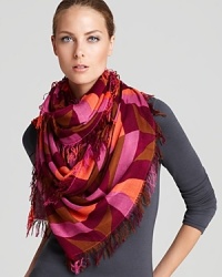Rich, fall hues mix with on-trend neons in this kaleidoscope-print scarf from accessories brand Theodora & Callum. Rich, fall hues mix with on-trend neons in this kaleidoscope-print scarf from accessories brand Theodora & Callum.
