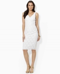A timeless addition to any warm-weather wardrobe, a versatile little dress embodies modern elegance in stretch cotton lace with a chic V-neckline, from Lauren by Ralph Lauren. A timeless addition to any warm-weather wardrobe, a versatile little dress embodies modern elegance in stretch cotton lace with a chic V-neckline, from Lauren by Ralph Lauren.