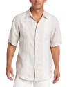 Cubavera Men's Short Sleeve 100% Linen Embroidered Stripe Shirt