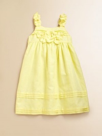 You'll forget her not when she wears this striking, bright linen frock with flowers and pleated detail.SquareneckSpaghetti straps with floral embellishmentsBack buttonsEmpire waist with floral embellishmentBack ribbon-tie waistFull skirtPleated hem67% polyester/33% cottonMachine wash coldImported Please note: Number of buttons may vary depending on size ordered. You'll forget her not when she wears this striking, bright linen frock with flowers and pleated detail.SquareneckSpaghetti straps with floral embellishmentsBack buttonsEmpire waist with floral embellishmentBack ribbon-tie waistFull skirtPleated hem67% polyester/33% cottonMachine wash coldImported Please note: Number of buttons may vary depending on size ordered.