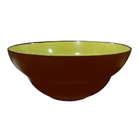 A modern and creative dinnerware pattern with a matte chocolate brown rim and a pop of glazed color in the center! Each piece is a different vibrant accent for your table. Made in Germany. Dishwasher safe. A modern and creative dinnerware pattern with a matte chocolate brown rim and a pop of glazed color in the center! Each piece is a different vibrant accent for your table. Made in Germany. Dishwasher safe.