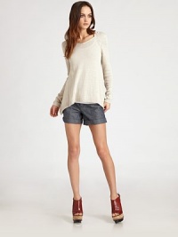 The perfect featherweight layering sweater for warm days and nights. Wide v-neckDropped shouldersLong sleevesRibbed trim at cuffs and hemU-shaped hemLinenDry cleanImportedModel shown is 5'10 (177cm) wearing US size Small. The perfect featherweight layering sweater for warm days and nights. Wide v-neckDropped shouldersLong sleevesRibbed trim at cuffs and hemU-shaped hemLinenDry cleanImportedModel shown is 5'10 (177cm) wearing US size Small.