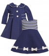 Size-24M, Navy, BNJ-7960R, 2-Piece Navy-Blue and White Jacquard Circle Coat and Dress Set, Bonnie Jean Baby-Infant Special Occasion Flower Girl Party Dress