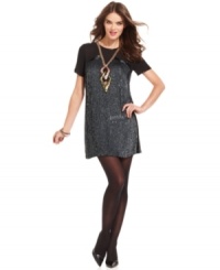 Geometric sequins details add modern edge to this high-shine French Connection beaded shift -- perfect for a stylish soiree look! Geometric sequins details add modern edge to this high-shine French Connection beaded shift -- perfect for a stylish soiree look!