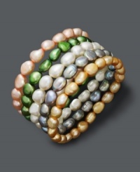 Five strands of beautiful multicolored pearls makes for traditional style with a modern, layered look. Fresh by Honora pearls (7-8 mm) come in a variety of shades, from light pink to grass green. Approximate length: 7-1/2 inches. Five strands of beautiful multicolored pearls makes for traditional style with a modern, layered look. Fresh by Honora pearls (7-8 mm) come in a variety of shades, from light pink to grass green. Approximate length: 7-1/2 inches.