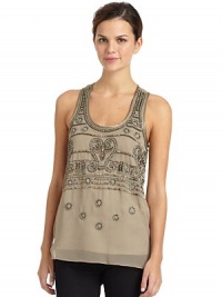 THE LOOKRound neckline SleevelessSatin trimBeaded accentsU-shaped hemBack zip closureTHE FITAbout 25 from shoulder to hemTHE MATERIALPolyesterFully linedCARE & ORIGINDry cleanImportedModel shown is 5'10 (177cm) wearing US size Small. THE LOOKRound neckline SleevelessSatin trimBeaded accentsU-shaped hemBack zip closureTHE FITAbout 25 from shoulder to hemTHE MATERIALPolyesterFully linedCARE & ORIGINDry cleanImportedModel shown is 5'10 (177cm) wearing US size Small.