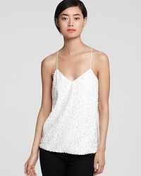 Tibi's sequined camisole top adds eye-catching texture to your look. Team with black separates for a modern take on tuxedo dressing. Tibi's sequined camisole top adds eye-catching texture to your look. Team with black separates for a modern take on tuxedo dressing.
