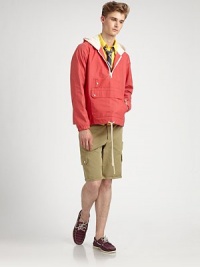 Designed from sleek, yet durable waxed cotton, this lightweight, pullover style is accented by an attached hood and drawstring tie for functional, fashionable finish.Half-zip frontAttached hoodFront kangaroo pocketsKangaroo pocketsAbout 28½ from shoulder to hemCottonMachine washMade in Italy Designed from sleek, yet durable waxed cotton, this lightweight, pullover style is accented by an attached hood and drawstring tie for functional, fashionable finish.Half-zip frontAttached hoodFront kangaroo pocketsKangaroo pocketsAbout 28½ from shoulder to hemCottonMachine washMade in Italy