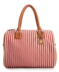 Summer-ready stripes give this Kelsi Dagger design the perfect look for your next nautical adventure. Sleek contrast handles and a signature goldtone charm perfectly accent this warm weather satchel style.