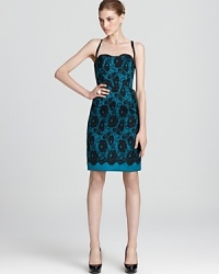Lavish and lady-like, this bustier-style Milly lace print dress cuts a chic silhouette. Lavish and lady-like, this bustier-style Milly lace print dress cuts a chic silhouette.