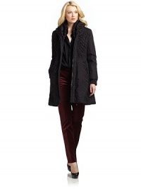 THE LOOKQuilted braided detail, front and backLayered shawl collarConcealed zip and snap closureSmocked waistDual zip pocketsLong sleeves with ribbed banded cuffsTHE FITAbout 35 from shoulder to hemTHE MATERIALPolyesterFill: 80% down/20% featherFully linedCARE & ORIGINDry cleanImportedModel shown is 5'10 (177cm) wearing US size 4. THE LOOKQuilted braided detail, front and backLayered shawl collarConcealed zip and snap closureSmocked waistDual zip pocketsLong sleeves with ribbed banded cuffsTHE FITAbout 35 from shoulder to hemTHE MATERIALPolyesterFill: 80% down/20% featherFully linedCARE & ORIGINDry cleanImportedModel shown is 5'10 (177cm) wearing US size 4.