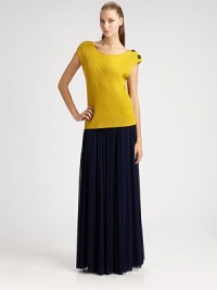 This knit, easy-to wear design is enhanced by two bold, oversized buttons at the shoulder.Jewel necklineCap sleevesShoulder buttonsRib-knit hemlineRayonDry cleanMade in Italy of imported fabricModel shown is 5'10 (177cm) wearing US size Small. This knit, easy-to wear design is enhanced by two bold, oversized buttons at the shoulder.Jewel necklineCap sleevesShoulder buttonsRib-knit hemlineRayonDry cleanMade in Italy of imported fabricModel shown is 5'10 (177cm) wearing US size Small.