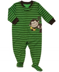Nap time will still be fun when he snuggles up in this darling monkey footed coverall from Carter's. Nap time will still be fun when he snuggles up in this darling monkey footed coverall from Carter's.