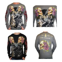 CHRISTIAN AUDIGIER Ed Hardy Mens Skull Eagle Long Sleeve Platinum Thermal Shirt