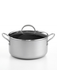 The dutch oven's heavy-gauge heats up quickly and spreads evenly to give a professional finish to your meal, and with an interior and exterior that utilizes the latest TOTAL® technology, this lifetime piece guarantees a high resistance to abrasion and sticking with little to no use of grease, resulting in a nonstick that outlasts all others and promotes a healthier approach to cooking. Lifetime warranty. The dutch oven's heavy-gauge heats up quickly and spreads evenly to give a professional finish to your meal, and with an interior and exterior that utilizes the latest TOTAL® technology, this lifetime piece guarantees a high resistance to abrasion and sticking with little to no use of grease, resulting in a nonstick that outlasts all others and promotes a healthier approach to cooking. Lifetime warranty.