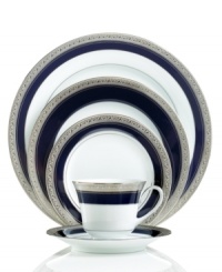 Crestwood Cobalt Platinum place settings are an ideal addition to your collection of formal white fine china. The dinnerware from Noritake displays a dramatic combination of scrolling leaves on shimmering platinum and an inner band of intense cobalt blue. Crestwood Cobalt Platinum place settings are an ideal addition to your collection of formal white fine china. The dinnerware from Noritake displays a dramatic combination of scrolling leaves on shimmering platinum and an inner band of intense cobalt blue.