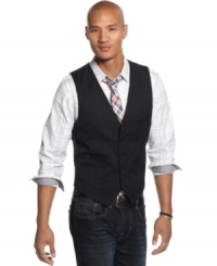 The furthest thing from slummin it, this classy Marc Ecko Cut & Sew herringbone vest will have you looking like a million bucks. The furthest thing from slummin it, this classy Marc Ecko Cut & Sew herringbone vest will have you looking like a million bucks.