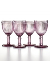 Fine vintage. This set of Rosanna's Classique drinking glasses pays homage to another era with a traditional goblet shape and neoclassical columns in beautifully tinted glass. Use for water and lemonade or ice cream sundaes. Fine vintage. This set of Rosanna's Classique drinking glasses pays homage to another era with a traditional goblet shape and neoclassical columns in beautifully tinted glass. Use for water and lemonade or ice cream sundaes.