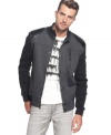 With leather-like details and a sleek fit, this Mark Ecko Cut & Sew jacket screams rock star style.