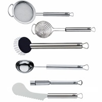 Since 1853 WMF has produced quality-designed products for professional and home use. In keeping with tradition the Profi Plus line of kitchen tools and gadgets are produced and tested with key factors that affect cooking performance: weight, balance, size. The result is over 100 perfect designed tools to choose from - Variety is the spice of life. Stainless steel, dishwasher safe. Shown left to right: strainer, egg separator, washing brush, ice cream scoop, apple corer, tomato knife. Since 1853 WMF has produced quality-designed products for professional and home use. In keeping with tradition the Profi Plus line of kitchen tools and gadgets are produced and tested with key factors that affect cooking performance: weight, balance, size. The result is over 100 perfect designed tools to choose from - Variety is the spice of life. Stainless steel, dishwasher safe. Shown left to right: strainer, egg separator, washing brush, ice cream scoop, apple corer, tomato knife.