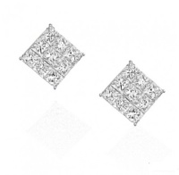 Square Invisible Cut CZ Basket Set Silver Men Unisex Stud Earrings Square Invisible Cut CZ Basket Set Silver Men Unisex Stud Earrings