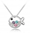 Fashionable Silver Tone Multi Color Swarovski Crystal Fish Animal Pendant Necklace