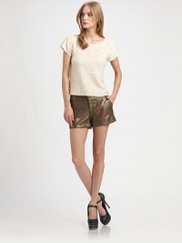 Rich metallic twill finished with just a hint of stretch in a cropped and cuffed silhouette.Wide waistbandBelt loopsZip-flySlash pocketsCuffed hemRise, about 9Inseam, about 462% viscose/35% polyester/3% elastaneDry cleanImported of Italian fabricModel shown is 5'9 (175cm) wearing US size 4. Rich metallic twill finished with just a hint of stretch in a cropped and cuffed silhouette.Wide waistbandBelt loopsZip-flySlash pocketsCuffed hemRise, about 9Inseam, about 462% viscose/35% polyester/3% elastaneDry cleanImported of Italian fabricModel shown is 5'9 (175cm) wearing US size 4.