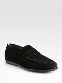 Rich suede from Italy has classic moccasin styling for essential versatility.Suede upperLeather liningPadded insoleRubber soleMade in Italy Rich suede from Italy has classic moccasin styling for essential versatility.Suede upperLeather liningPadded insoleRubber soleMade in Italy
