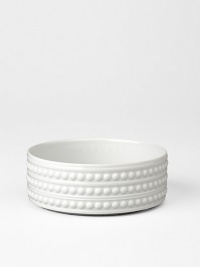 An elegantly detailed serving bowl is made entirely by hand in fine Limoges porcelain with a raised pearl detail. From the Perlee White Collection Porcelain 1¾H X 5 diam. Dishwasher safe Imported An elegantly detailed serving bowl is made entirely by hand in fine Limoges porcelain with a raised pearl detail. From the Perlee White Collection Porcelain 1¾H X 5 diam. Dishwasher safe Imported