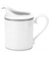 Go platinum. Solid bands and three tiers of sparkling squares in white porcelain give the Pembroke Platinum creamer a look that's festive yet refined. A brilliant addition to a contemporary dinnerware collection by Noritake.