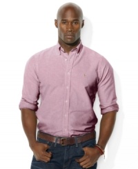 A versatile essential for every gentleman's wardrobe, a soft oxford-woven cotton sport shirt is tailored in a classic-fitting silhouette for timeless style. A versatile essential for every gentleman's wardrobe, a soft oxford-woven cotton sport shirt is tailored in a classic-fitting silhouette for timeless style.