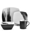 Mikasa inspires artful plating with the striking Brushstroke square place setting. Streaks of paint in strong black stand out on sleek porcelain offering bold, contemporary flair.