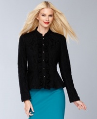 Work peplum into your wardrobe with this pretty lace jacket from INC. Perfect with a pencil skirt! Work peplum into your wardrobe with this pretty lace jacket from INC. Perfect with a pencil skirt!