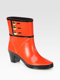 Brighten rainy days with this tow-tone rubber essential topped with gleaming goldtone buttons. Rubber heel, 2 (50mm)Rubber platform, ¾ (20mm)Compares to a 1¼ heel (30mm)Rubber upperPull-on styleJersey knit liningRubber solePadded insoleImported Brighten rainy days with this tow-tone rubber essential topped with gleaming goldtone buttons. Rubber heel, 2 (50mm)Rubber platform, ¾ (20mm)Compares to a 1¼ heel (30mm)Rubber upperPull-on styleJersey knit liningRubber solePadded insoleImported