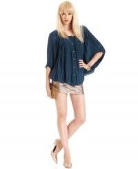 Add high shine to your soiree ensemble with this sequin-sprayed MM Couture mini skirt -- perfect for glam style! Add high shine to your soiree ensemble with this sequin-sprayed MM Couture mini skirt -- perfect for glam style!