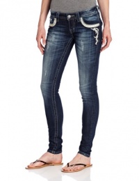Miss Me Juniors White Leather Trimmed Skinny Miss Me Juniors White Leather Trimmed Skinny