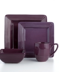No shrinking violet, Dekko Plum place settings from Laurie Gates keep the focus on your culinary creations with simple, versatile style and the rich plum hue of this Dekko dinnerware. The dishes have modern shapes that look extra sharp, with defined edges and a glossy finish. No shrinking violet, Dekko Plum place settings from Laurie Gates keep the focus on your culinary creations with simple, versatile style and the rich plum hue of this Dekko dinnerware. The dishes have modern shapes that look extra sharp, with defined edges and a glossy finish.