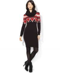 Rendered in a soft cotton-wool construction, Lauren Ralph Lauren's cowlneck sweater dress is inspired by the Beacon prints of the Southwest. Rendered in a soft cotton-wool construction, Lauren Ralph Lauren's cowlneck sweater dress is inspired by the Beacon prints of the Southwest.